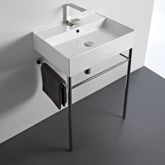 Console Bathroom Sink Rectangular Ceramic Console Sink and Polished Chrome Stand Scarabeo 8031/R-60-CON
